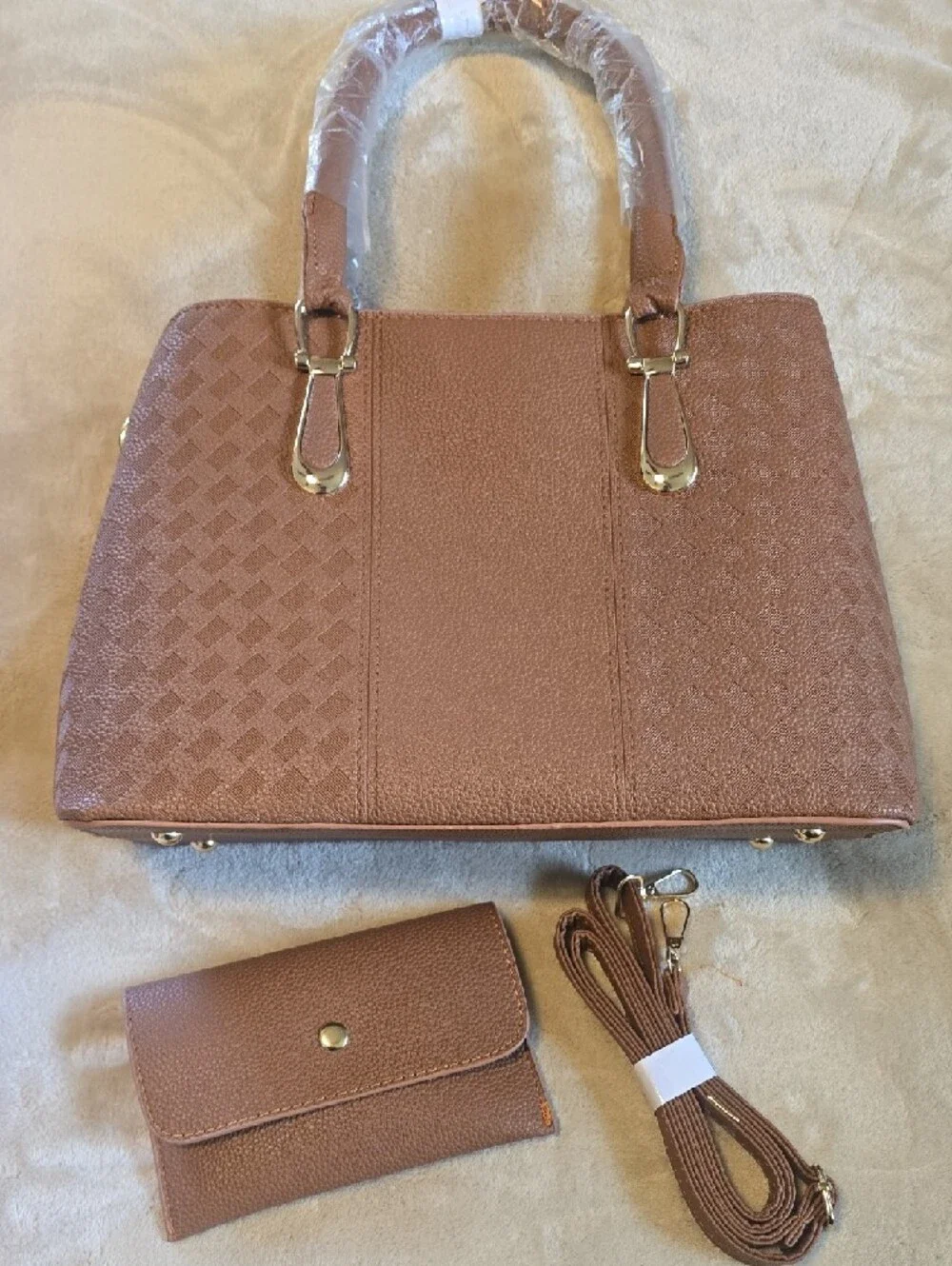 Classic Structured Brown Handbag with Top Handles